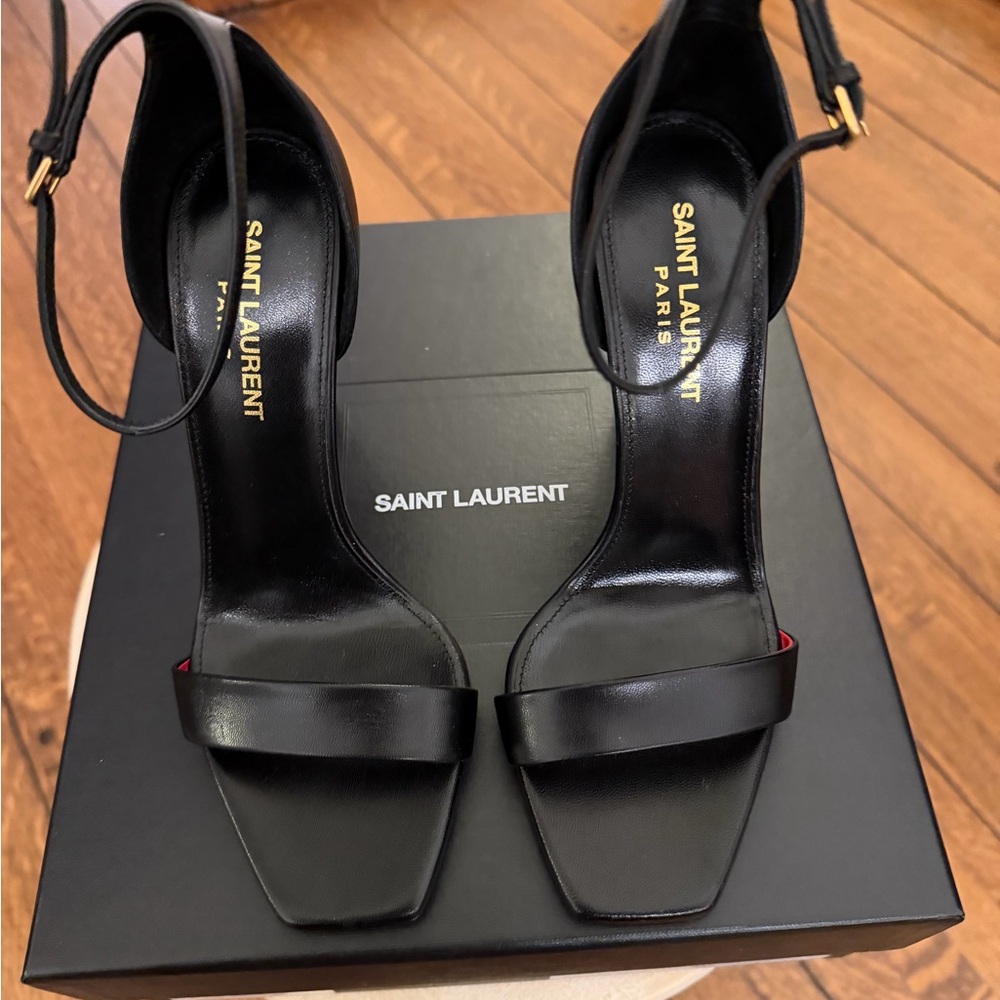 NWT Saint Laurent Black Leather Ankle-Strap Stiletto Sandals - Picture 4 of 8